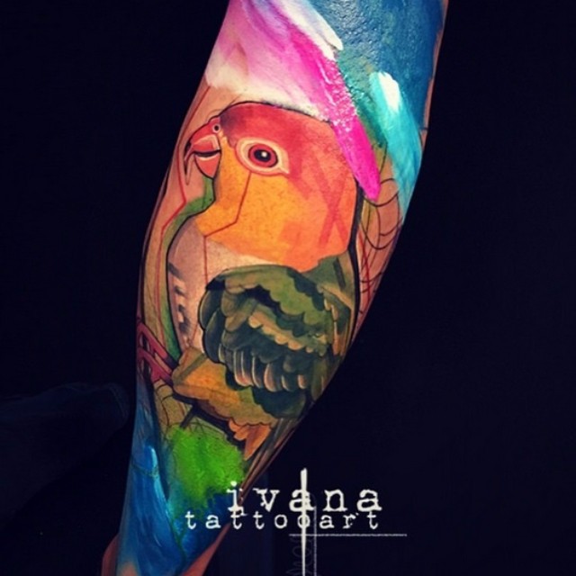 Rainbow Colorful Parrot tattoo by Ivana Tattoo Art
