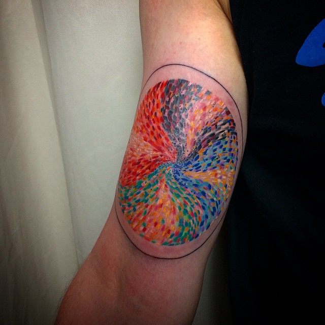 Rainbow Paint Pizza Forearm tattoo