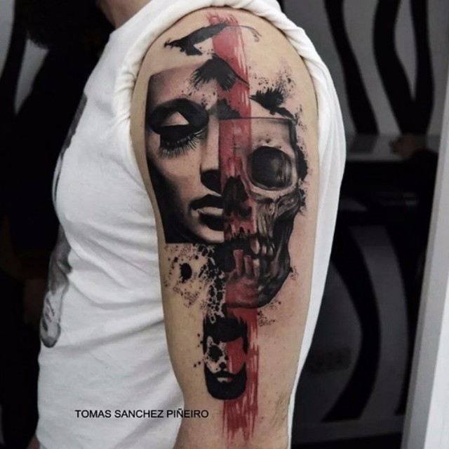 Skull Trash Polka Shoulder tattoo