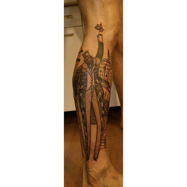 Tall Man Dotwork Leg Tattoo by Noon Kamikaz