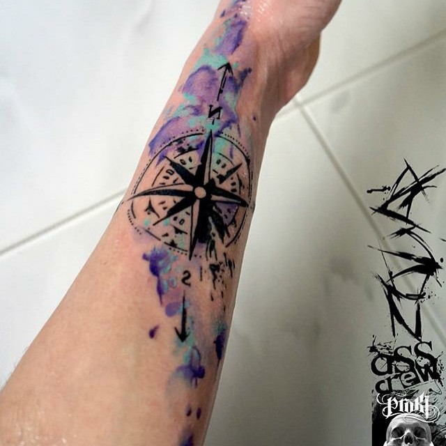 Watercolor Compass Nautical Arm tattoo