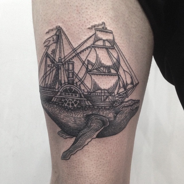 Whale Ship Graphic tattoo