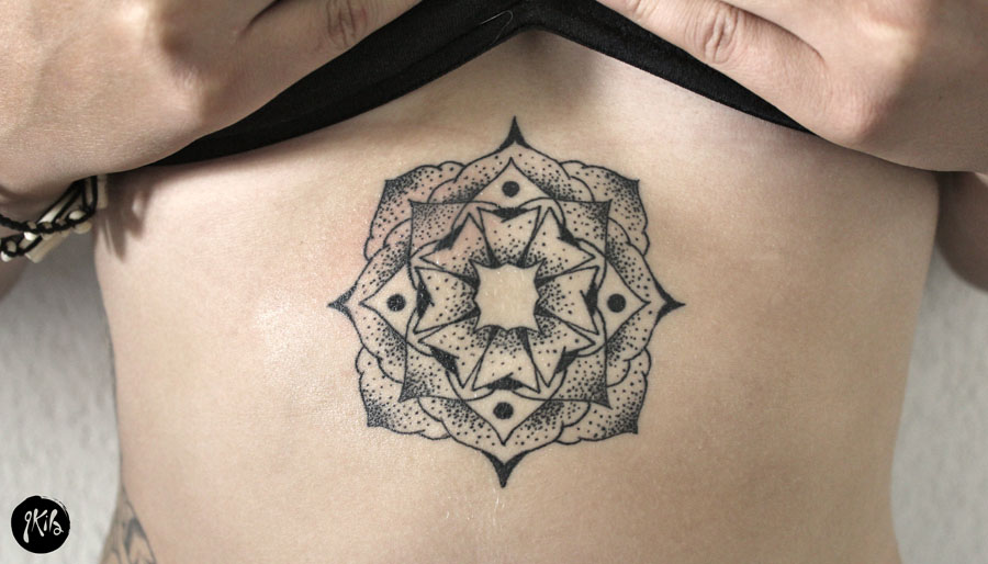 Belly Dotwork Mandala tattoo via Qkila