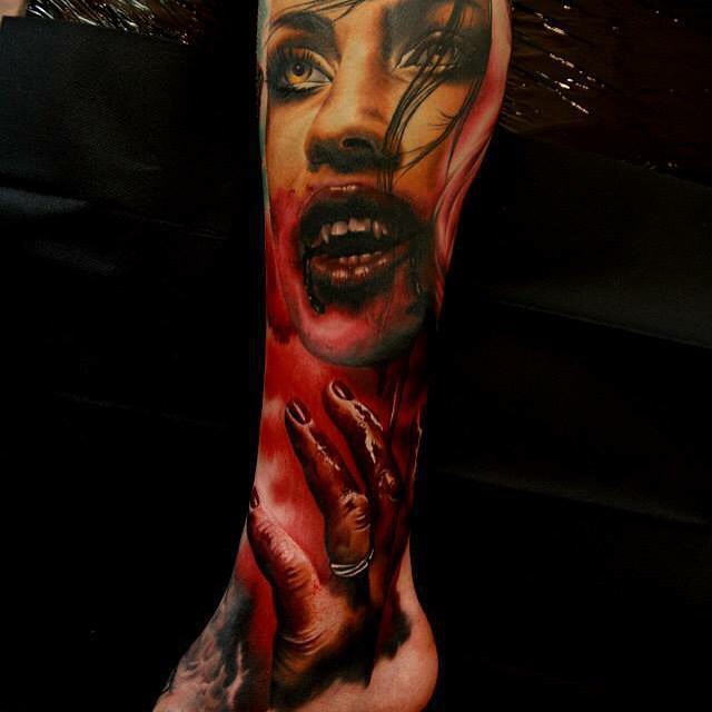Bloody Hands Girl Vampire tattoo