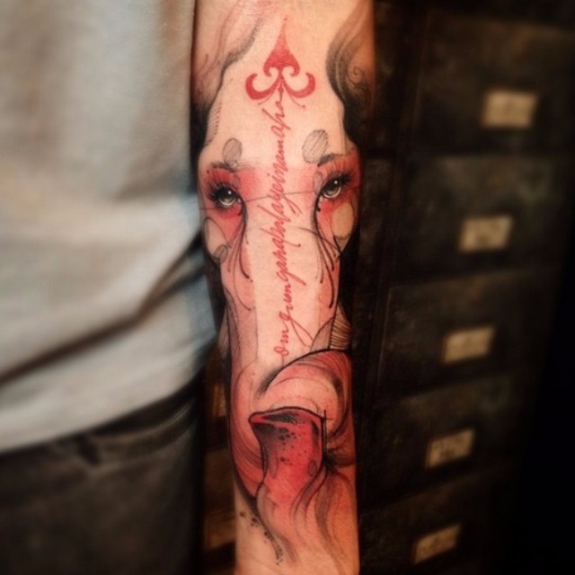 Cute Eyes Pink Elephant tattoo on Arm