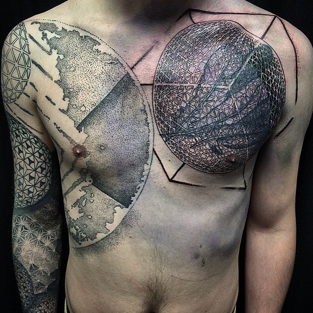 Dotwork Planets Space tattoo on Chest