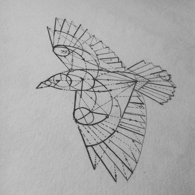 Geometry Crow Bird tattoo design