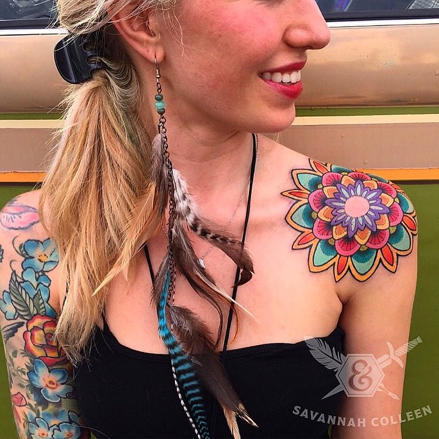 Happy Lil Mandala Shoulder tattoo