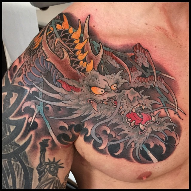 Huge Claws Dragon tattoo on Chest