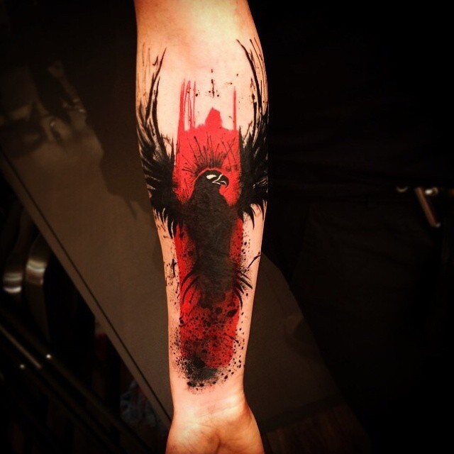 Ink Drops Black Phoenix Arm tattoo