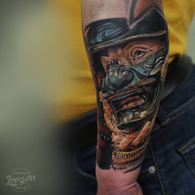 Japanese Warrior Mask tattoo on Arm