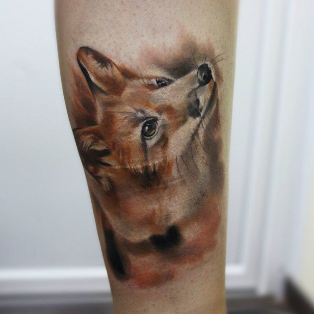 Leg Realistic Watercolor Fox tattoo