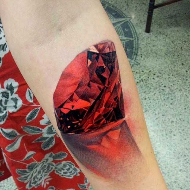 Red Ruby 3D tattoo on Arm