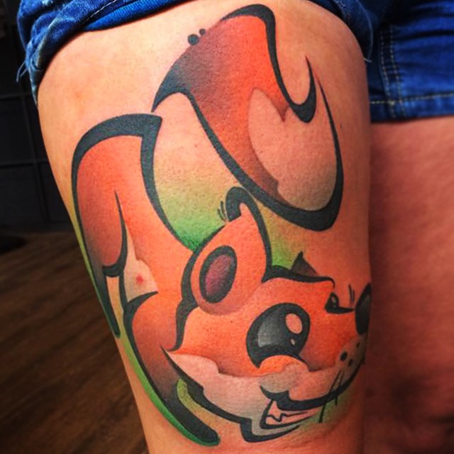 Thigh Funny Fox tattoo