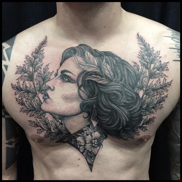 Woman in Flowers Graphic Chest tattoo