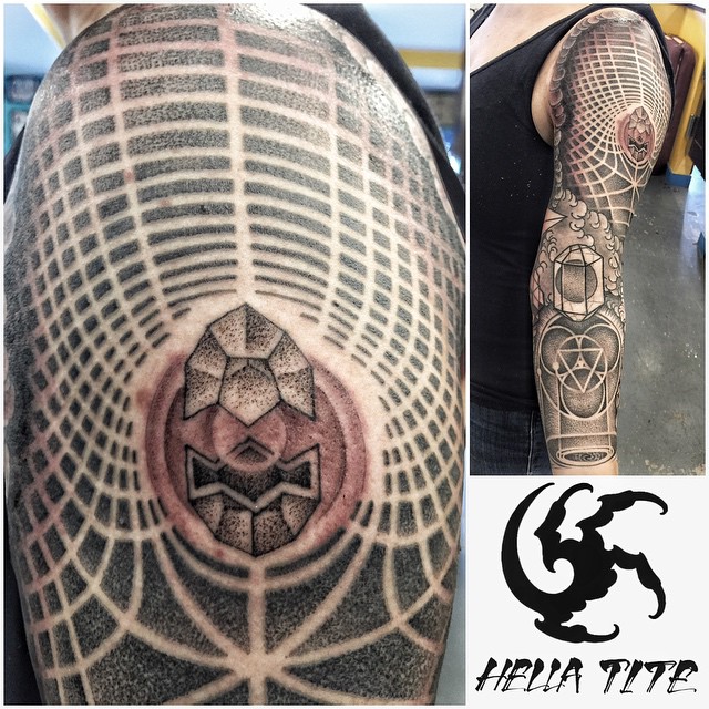 Awesome Graphic Geometry Tattoo Sleeve