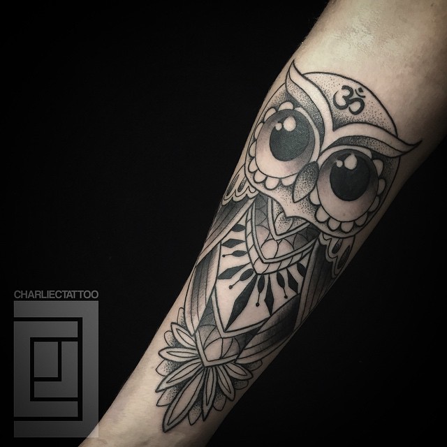 Big Eyes Owl Arm Tattoo