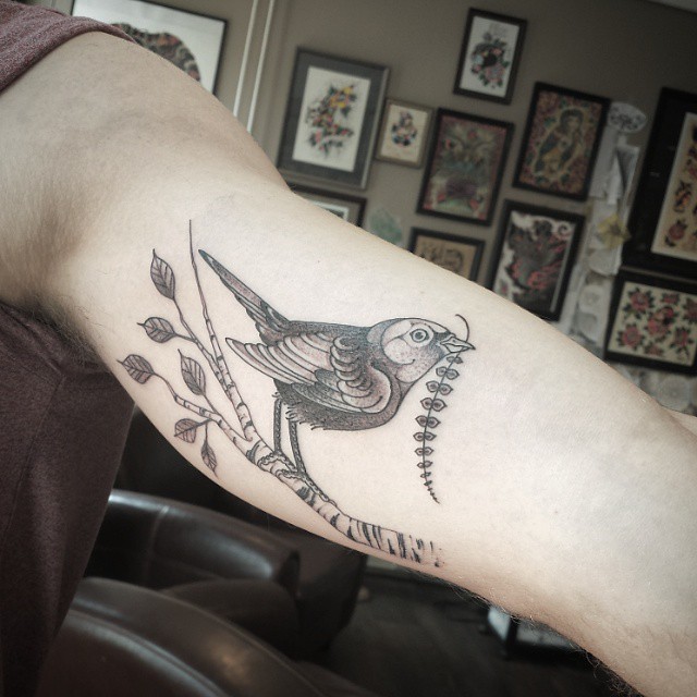 Bird on Birch Tattoo on Arm