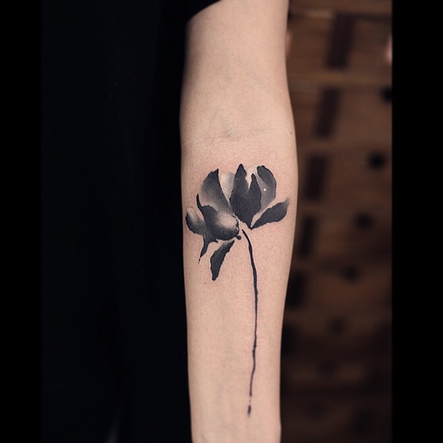 Black Watercolor Flower on Arm
