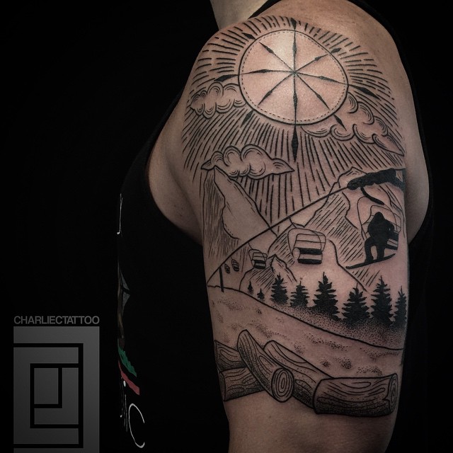 Camping in Winter Tattoo on Shoulder