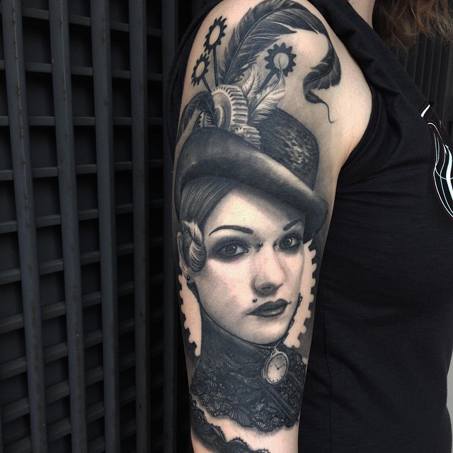 Cogwheel Girl tattoo on Shoulder