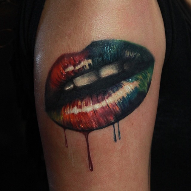 Colorful Paint Lips Tattoo