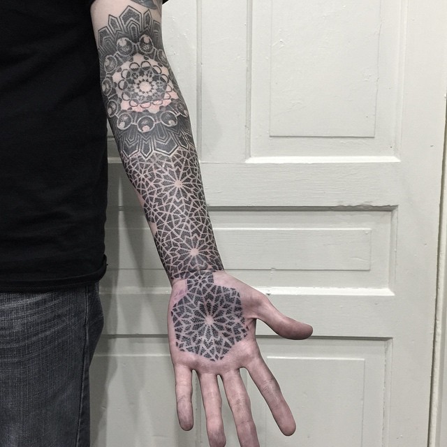 Dotwork Caleidoscopes Arm and Hand Tattoo Sleeve