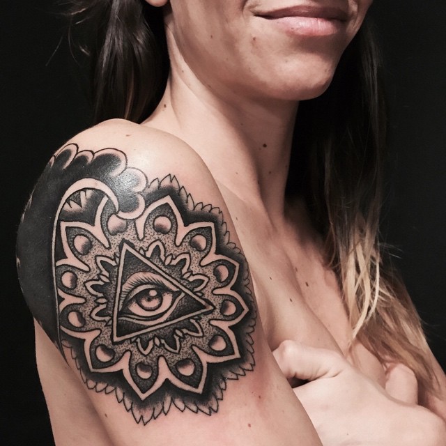 Eye Of Providence Mandala Tattoo on Shoulder