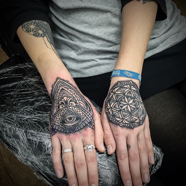Eye and Mandala Mehendi Hand tattoos