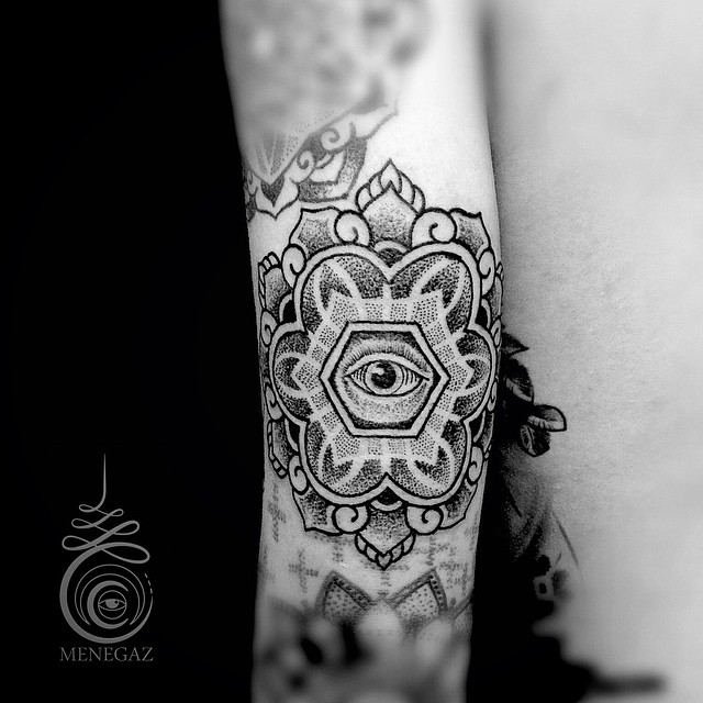 Eye in Hexahedron Dotwork tattoo