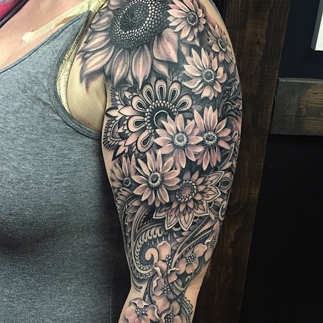 Graphic Flowers Feild Tattoo on Shoulder