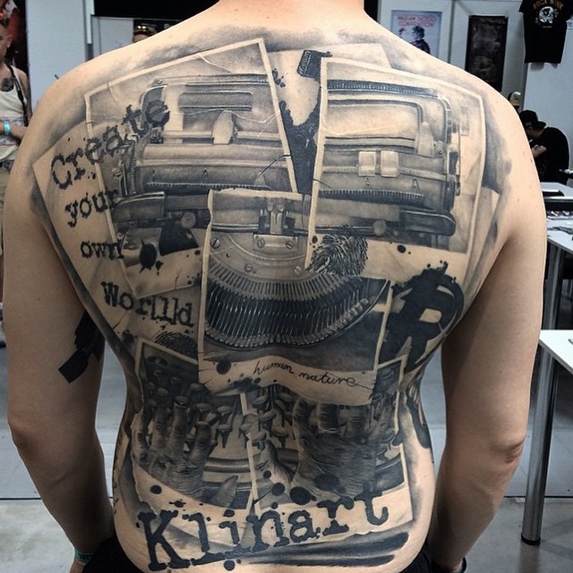 Many Photographs Tattoo on Back