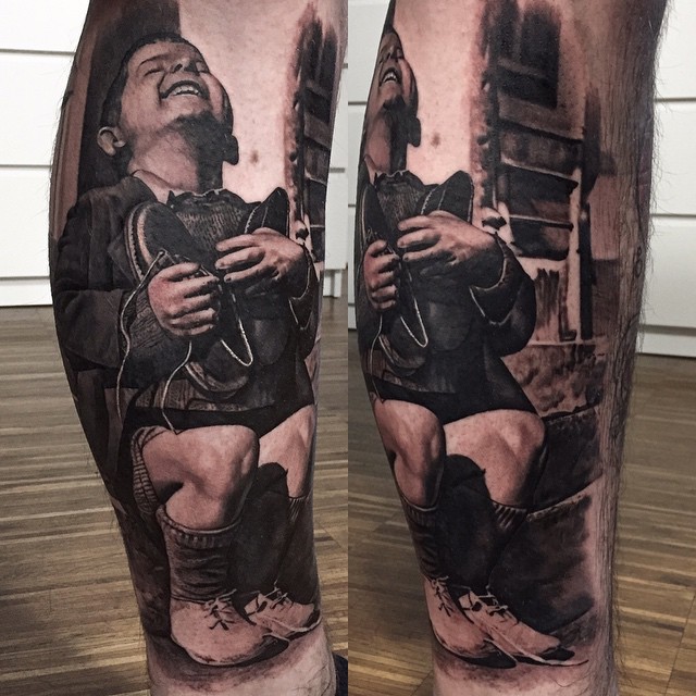 Old Picture Tattoo on Leg