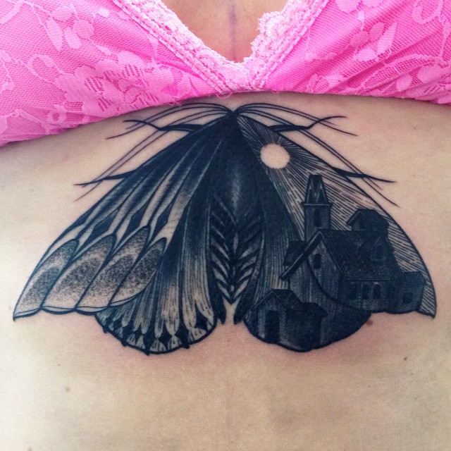 One Wing Town Moth tattoo