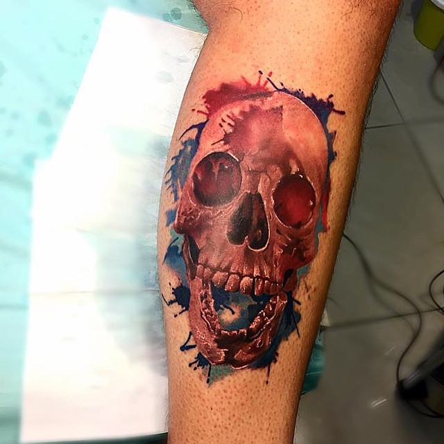 Paint Splashes Background Skull Tattoo