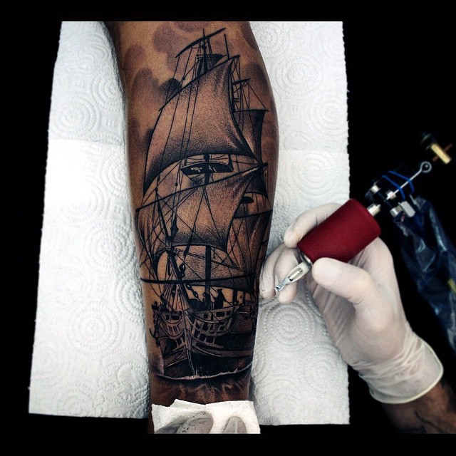 Realistic Graphic Ship Sails Tattoo
