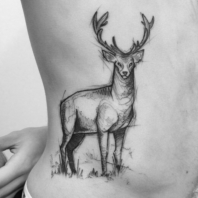 Sketchy Stag Body Tattoo