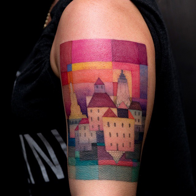 Squared Magic Town Shoulder Tattoo