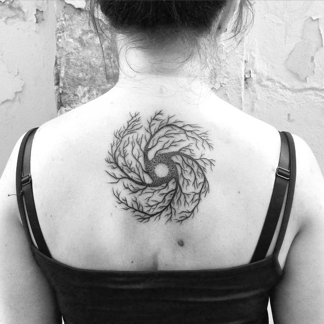 Whirlpool of Roots Back Tattoo