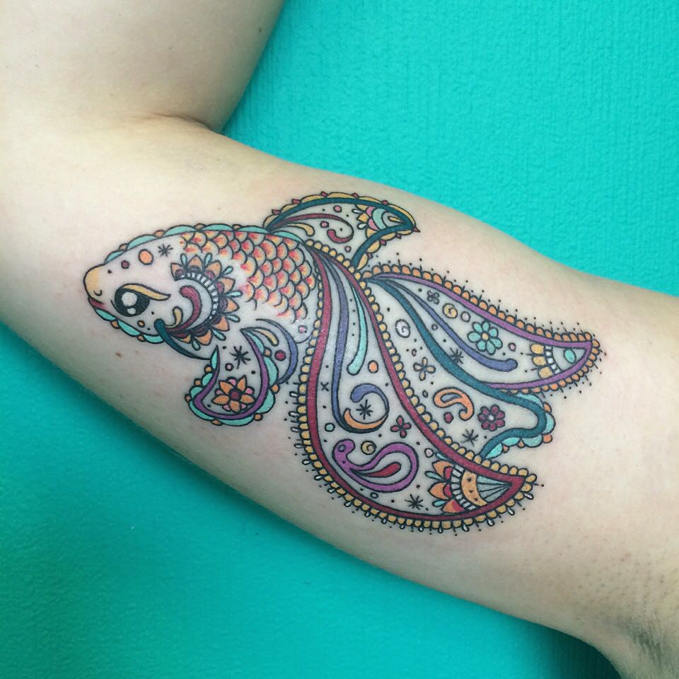 Arm Colorful Fish Tattoo