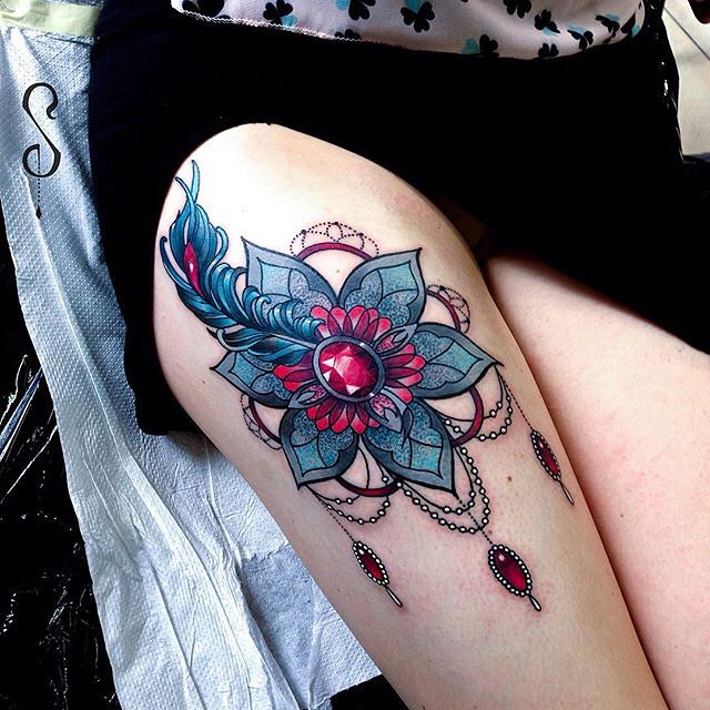 Baroque Flower on Thigh