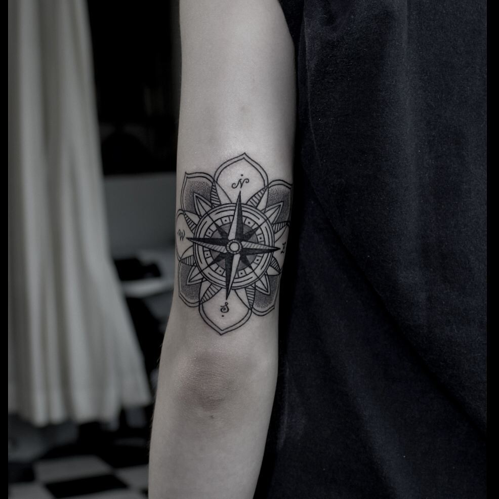 Compass Flower Tattoo on Arm