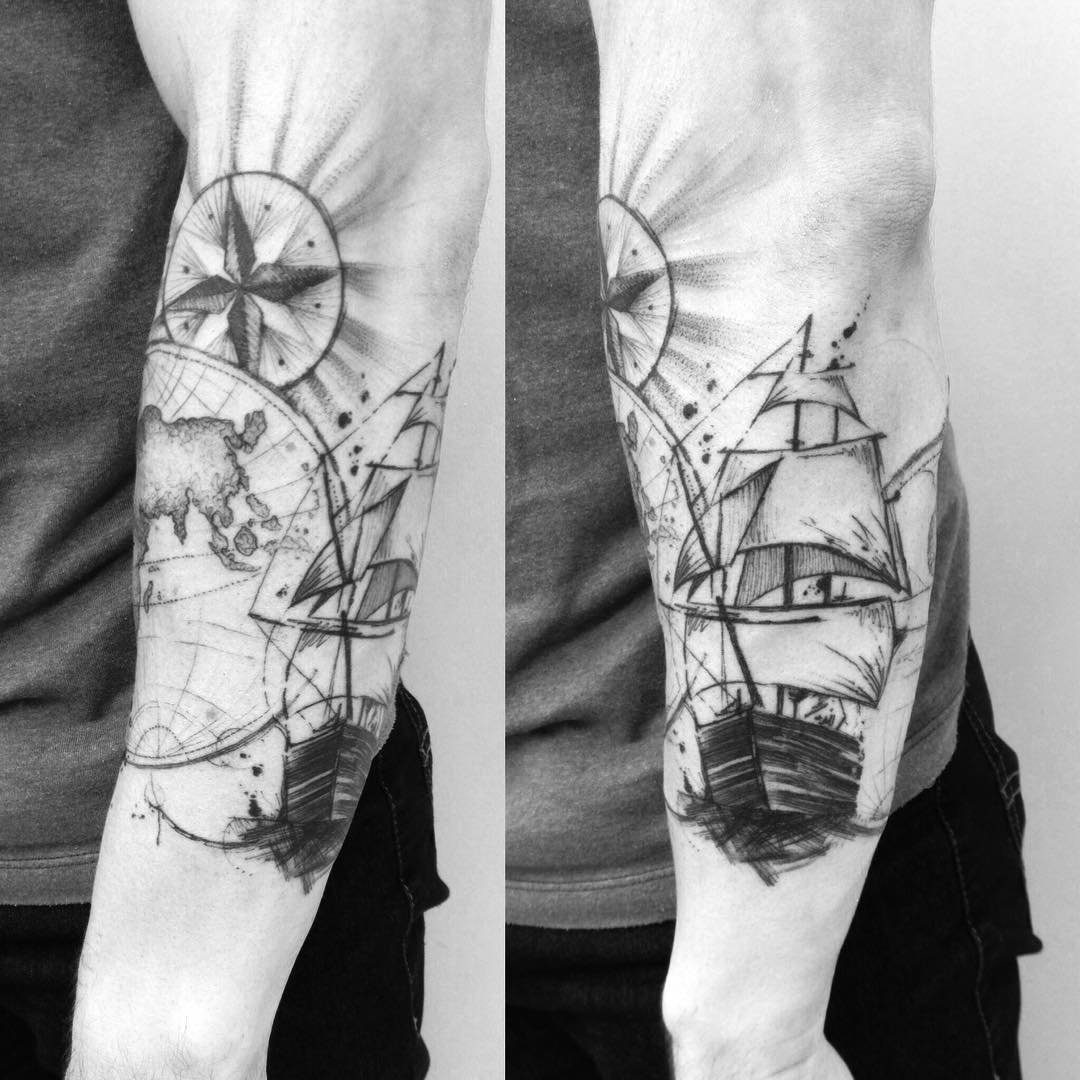 Explorer Ship Tattoo on Arm