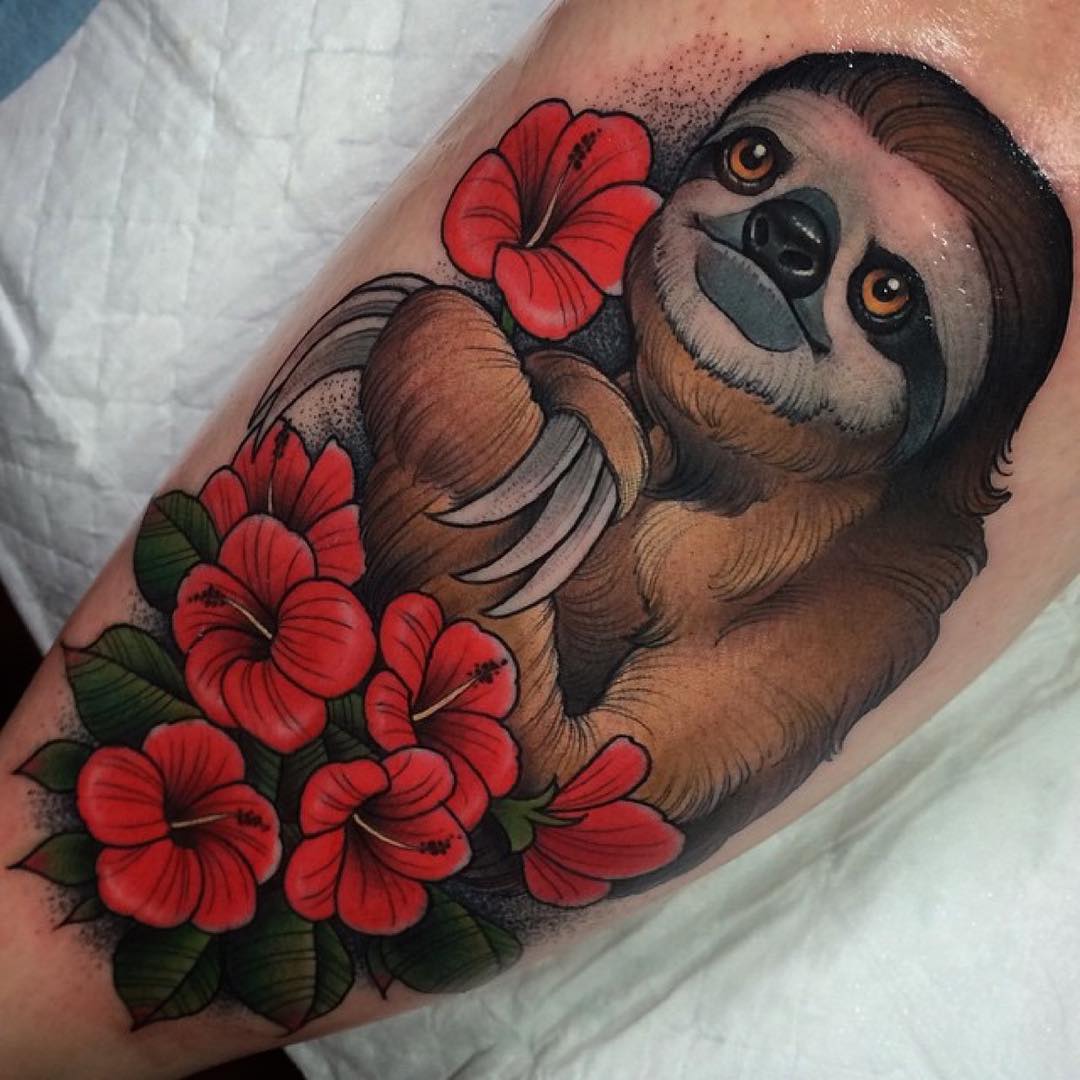 Flowers Sloth Tattoo
