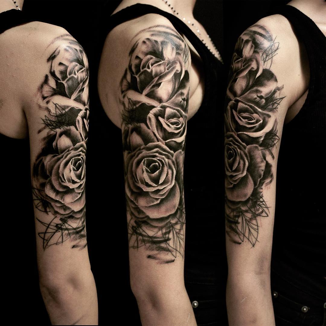 Graphic Roses on Shoulder Tattoo