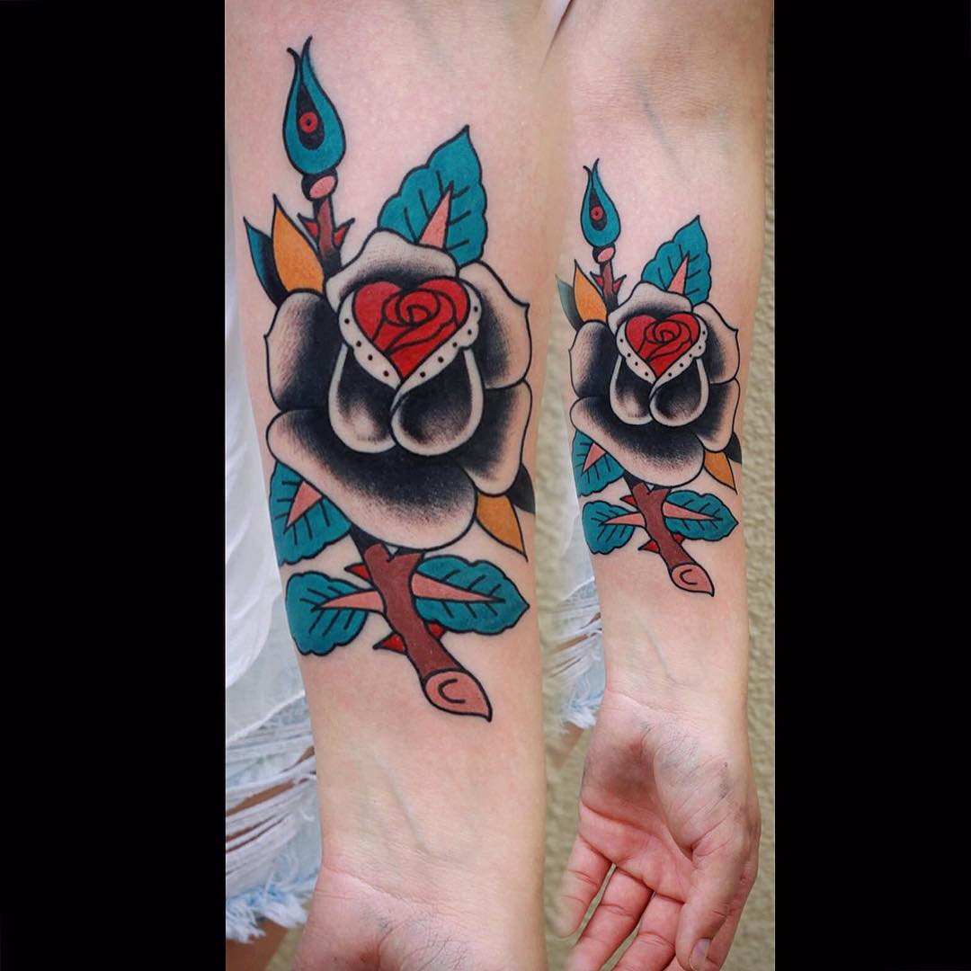 Grey Rose Tattoo on Arm