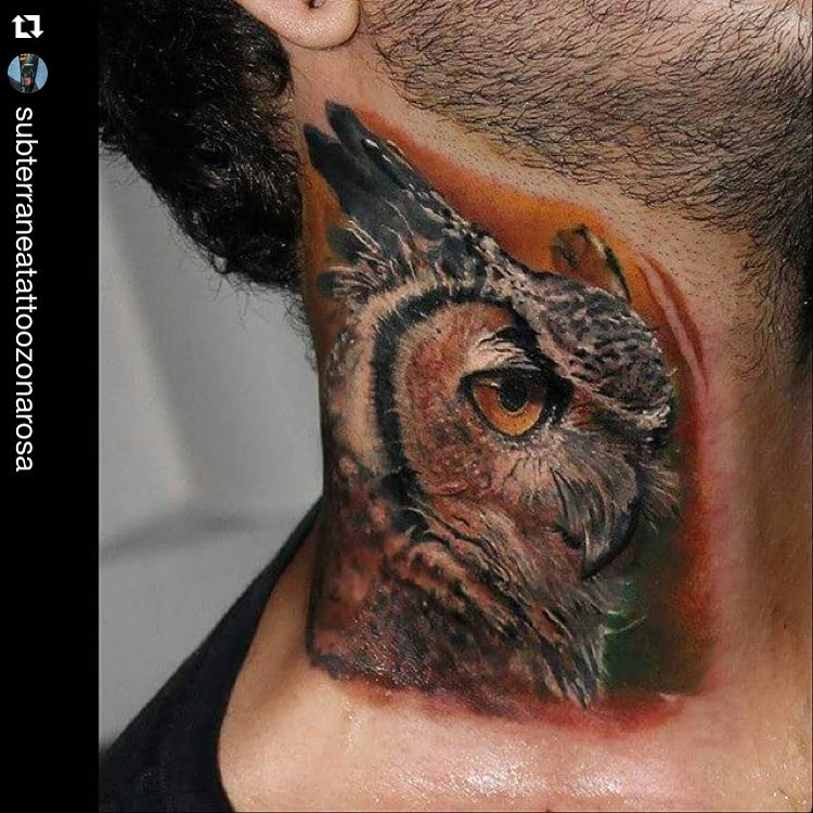 Neck Owl Tattoo