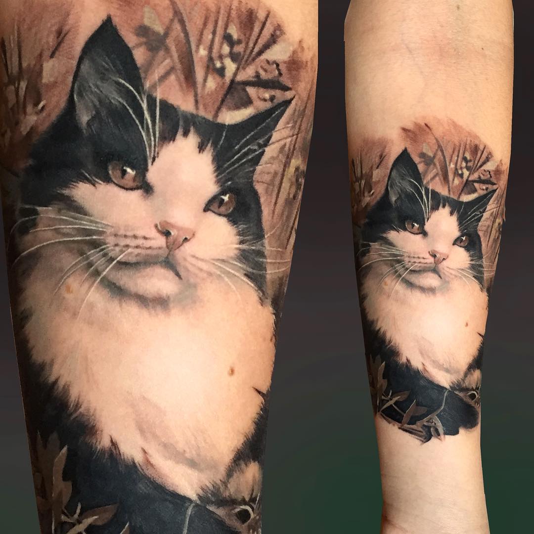 Realistic Cat Tattoo on Arm
