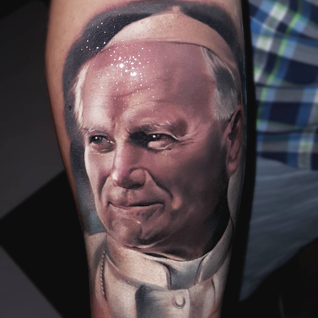 Realistic Pope Tattoo