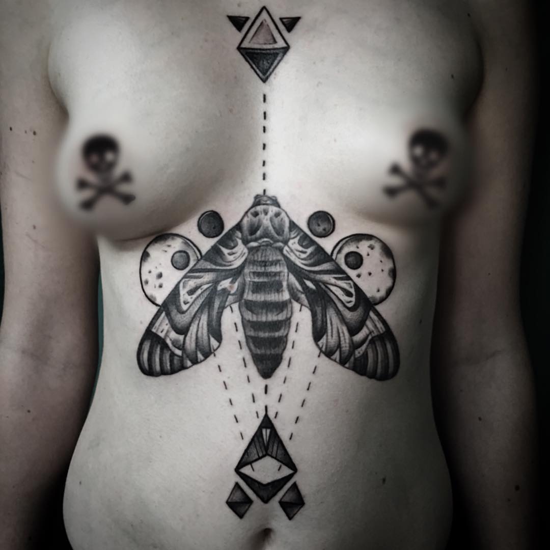 Stomach Moth Tattoo